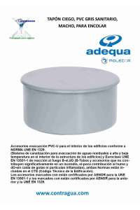 BOUCHON AVEUGLE, D-75mm, PVC GRIS SANITAIRE, MÂLE, À COLLER, ADEQUA.