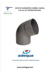 COUDE, SANITAIRE PVC, D-32mm, 67º, FEMELLE - MÂLE, SYSTÈME DE COLLAGE, ADEQUA.