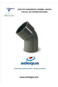 ELBOW, SANITARY PVC, D-50mm, 45º, FEMALE - MALE, GLUING SYSTEM, ADEQUA.