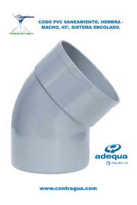 ELBOW, SANITARY PVC, D-315mm, 45º, FEMALE - MALE, GLUING SYSTEM, ADEQUA.