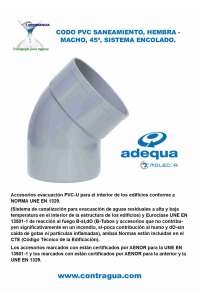 CODO PVC SANITARIO, D-315mm, 45º, HEMBRA - MACHO, SISTEMA DE ENCOLADO, ADEQUA.