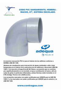 CODO PVC SANITARIO, D-315mm, 87º, HEMBRA - MACHO, SISTEMA DE ENCOLADO, ADEQUA.