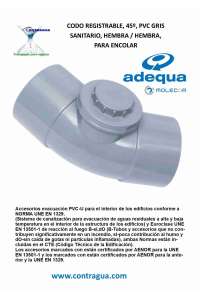 CODO REGISTRABLE, 45º, D-110mm, PVC GRIS SANITARIO, HEMBRA / HEMBRA, PARA ENCOLAR, ADEQUA.