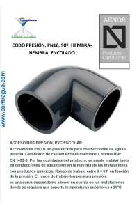 CODO PVC, PRESIÓN, 90º, D-20mm, PN16, ENCOLAR, H - H, 01712, CEPEX.