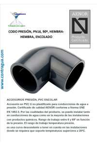 CODO PVC, PRESIÓN, 90º, D-25m m, PN16, PARA ENCOLAR, HEMBRA - HEMBRA, 01713, CEPEX.