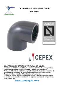 COUDE PVC, 1.1/2”, FILETAGE FEMELLE, PRESSION, PN10, 01738, CEPEX